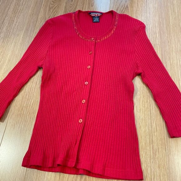 Vintage Mac & Jac Red 3/4 Sleeve Button-Up Cardigan - M - Picture 8 of 11
